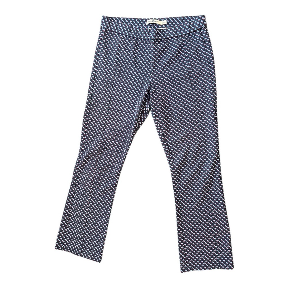 Tory Burch Sport Blue Patterned stitch front seam Straight Leg Pants Size Large - Picture 2 of 10